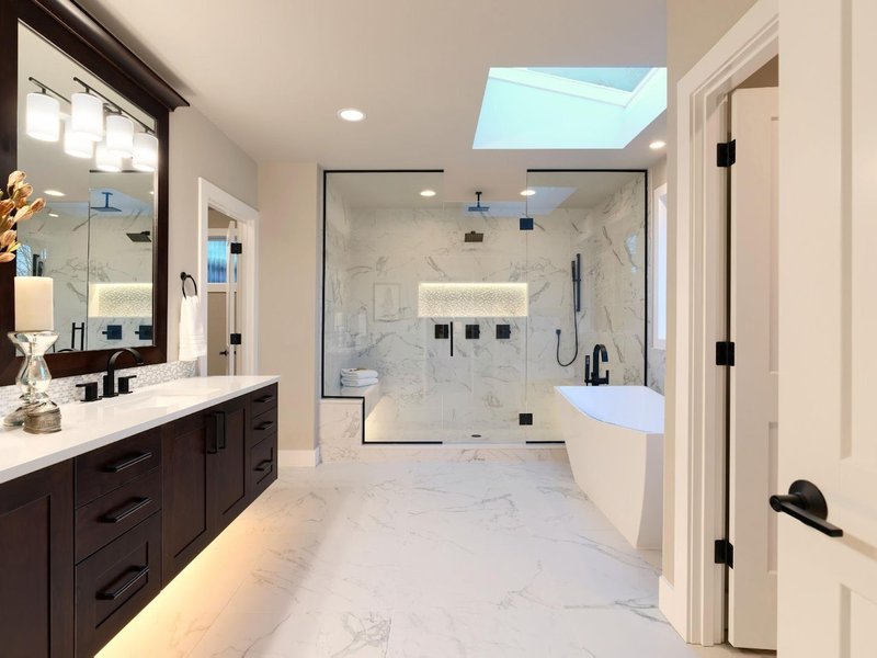 BATHROOM WITH TILE FLOORING